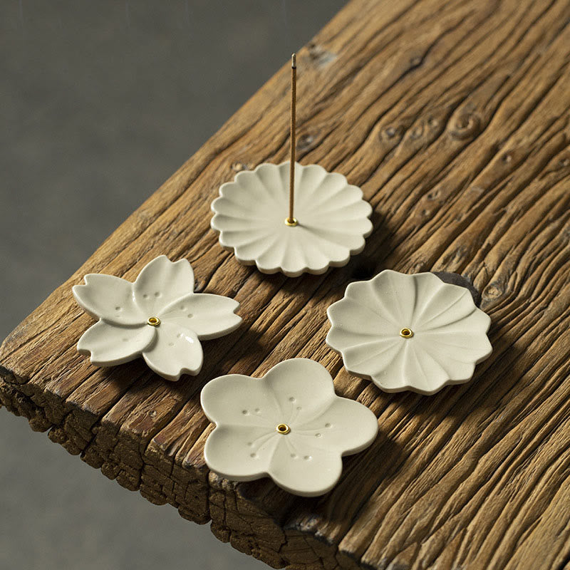 Lotus Cherry Blossom Plum Blossom Chrysanthemum Healing Ceramic Incense Burner Decoration