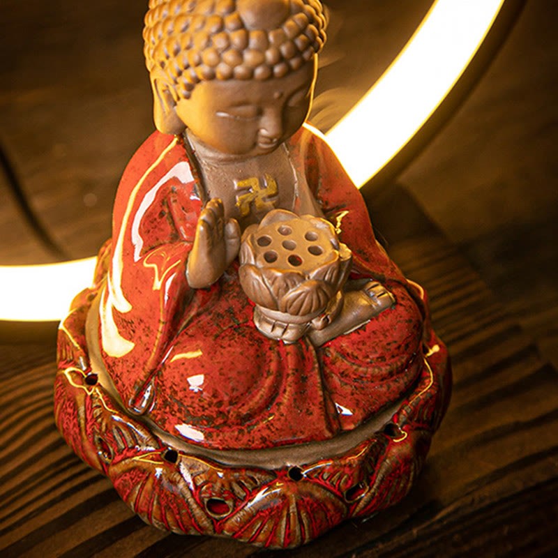mystic zen Lotus Backflow Smoke Fountain Ceramic Blessing Incense Burner With Light Decoration