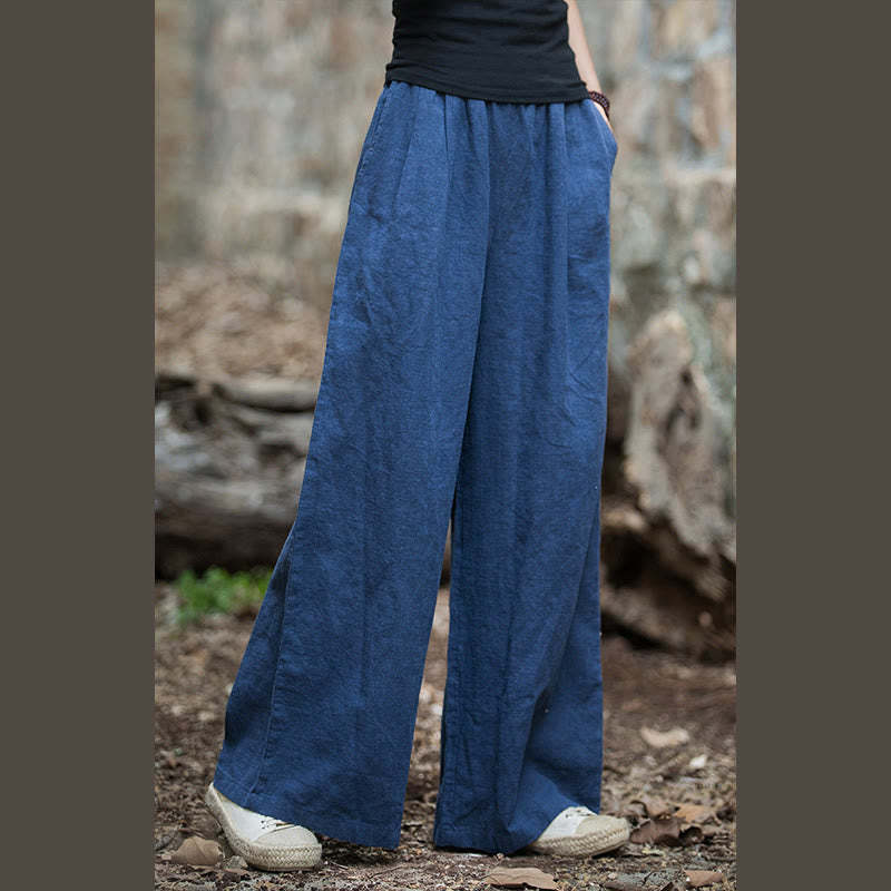 Retro Wide Leg Pants Casual Women's Yoga Pants With Pockets