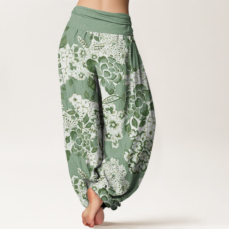 Peony Dandelion Flowers Women's Elastic Waist Harem Pants