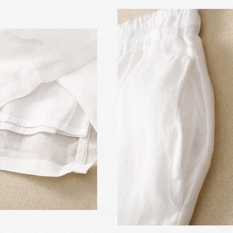 Floral Print High Waist Cotton Linen Drawstring Wide Leg Pants With Pockets