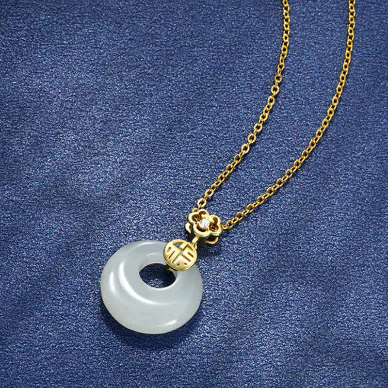 White Jade Peace Buckle Blessings Luck Necklace Pendant