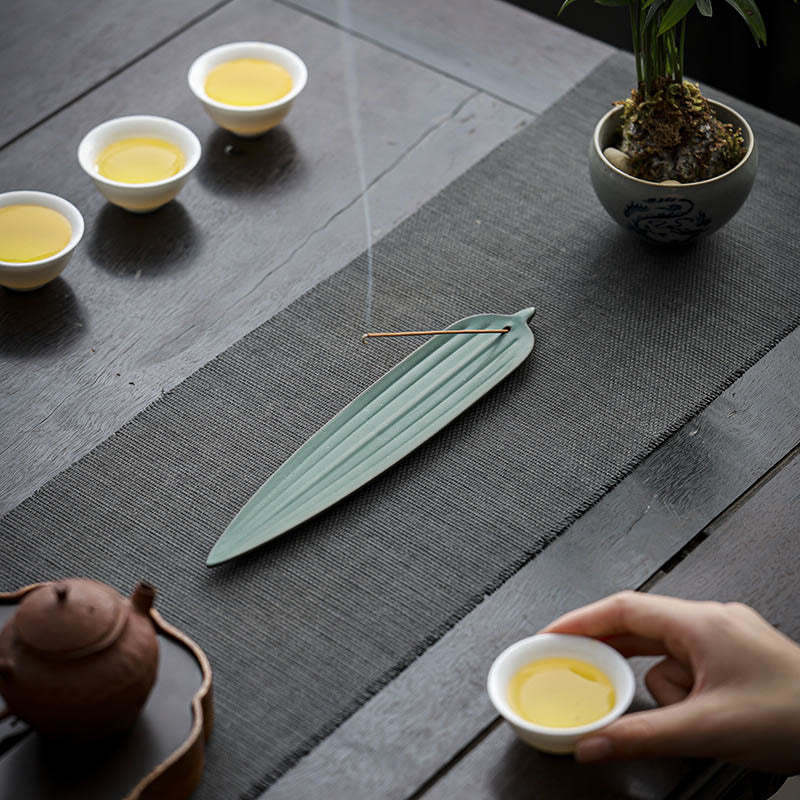 Green Bamboo Leaf Healing Ceramic Incense Burner Decoration