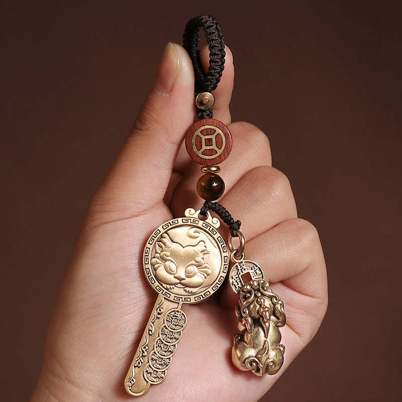 PiXiu Wealth Copper Coin Yin Yang Bagua Handmade Key Chain