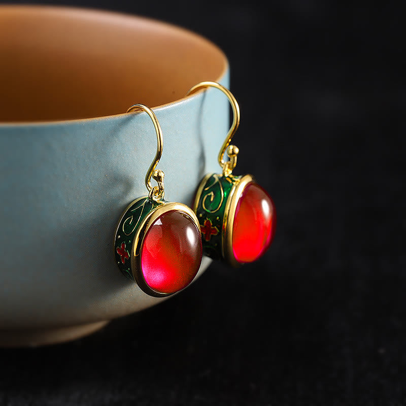 Round Red Corundum Confidence Hook Drop Dangle Earrings
