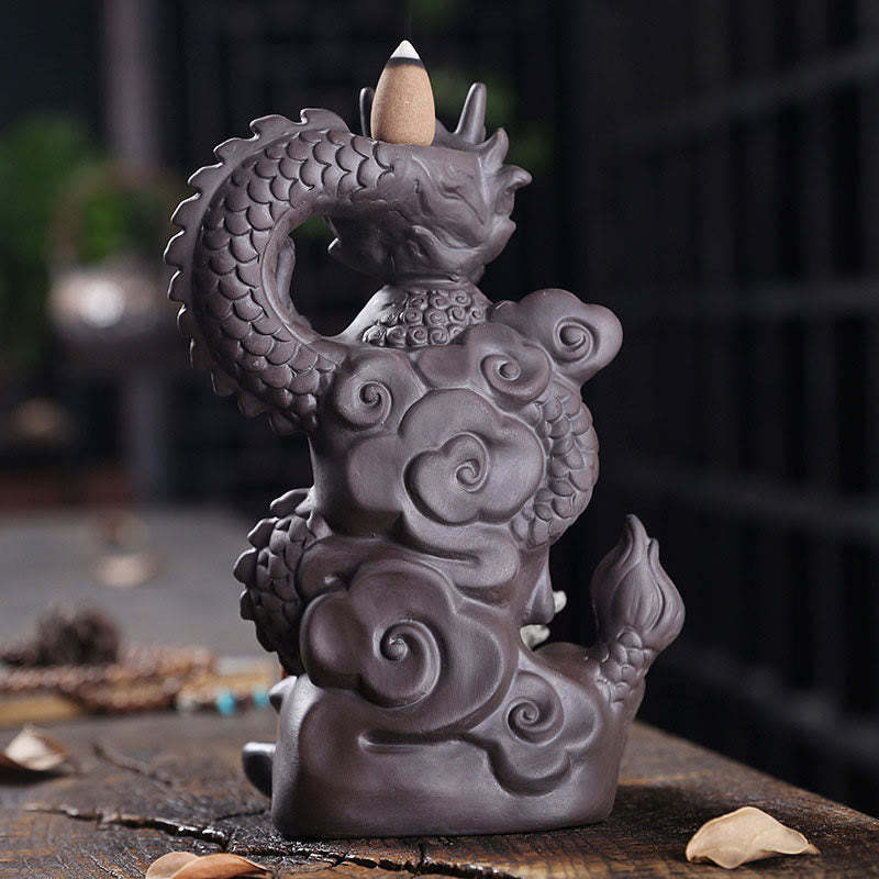 Dragon mystic zen Auspicious Clouds Purple Clay Healing Incense Burner Decoration