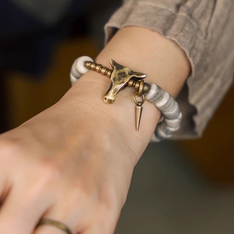 White Yak Bone Copper Yak Head Cone Pendant Balance Bracelet