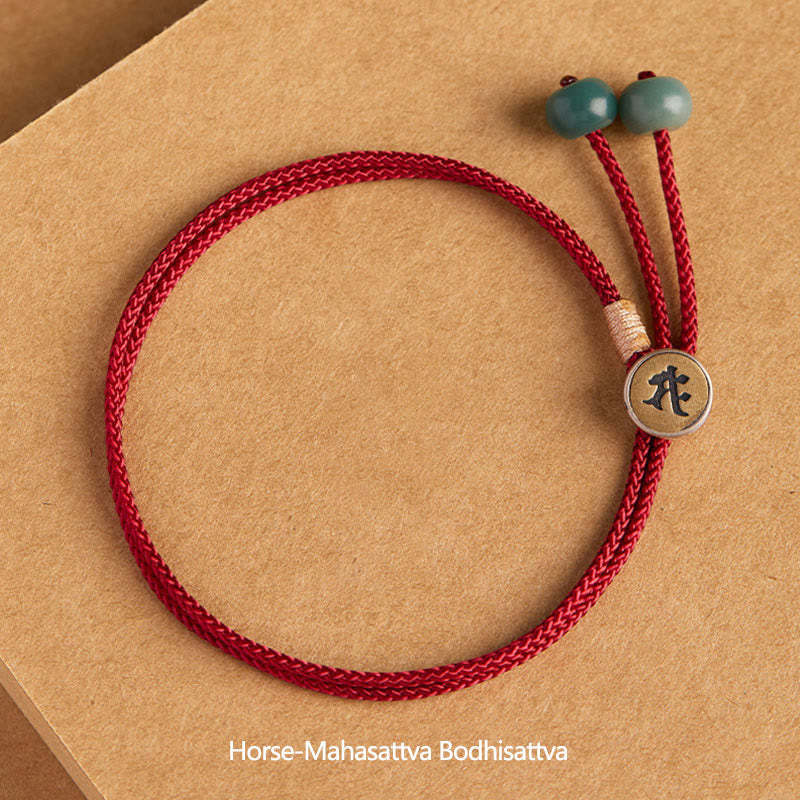 925 Sterling Silver Handmade Chinese Zodiac Natal mystic zen Cyan Bodhi Seed Protection Braided Red String Bracelet