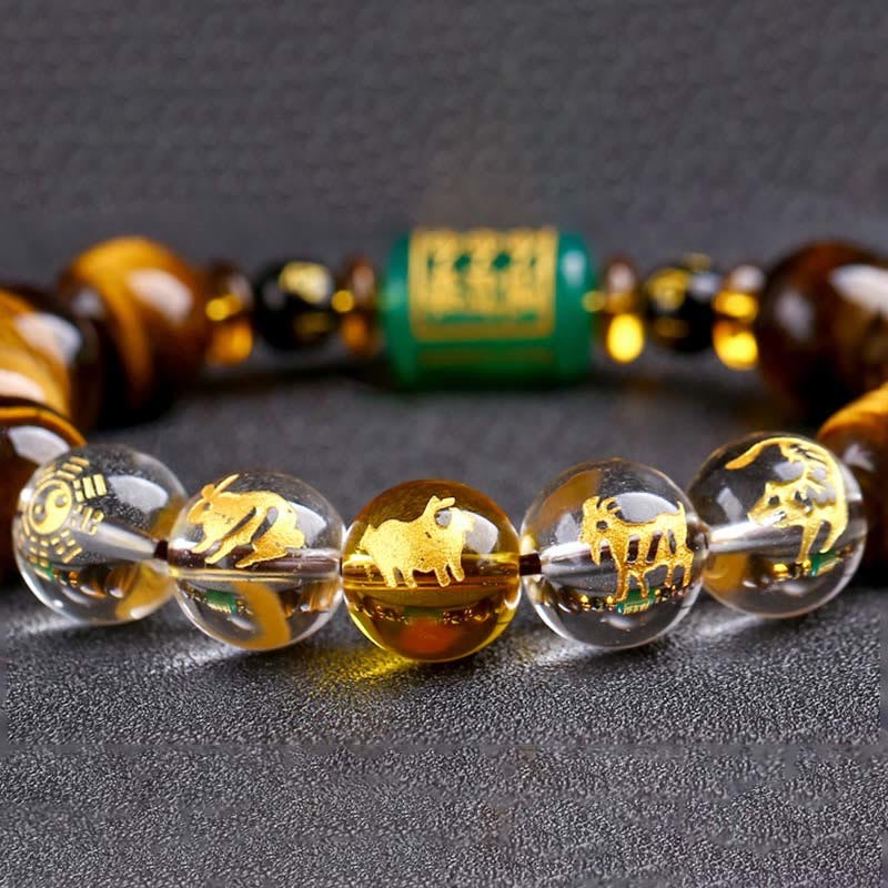 Chinese Zodiac Tiger Eye White Crystal Courage Bracelet