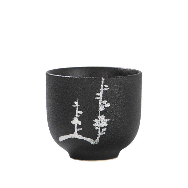 Hand Painted Lotus Flower Bamboo Chrysanthemum Black Pottery Ceramic Teacup Kung Fu Tea Cup 95ml