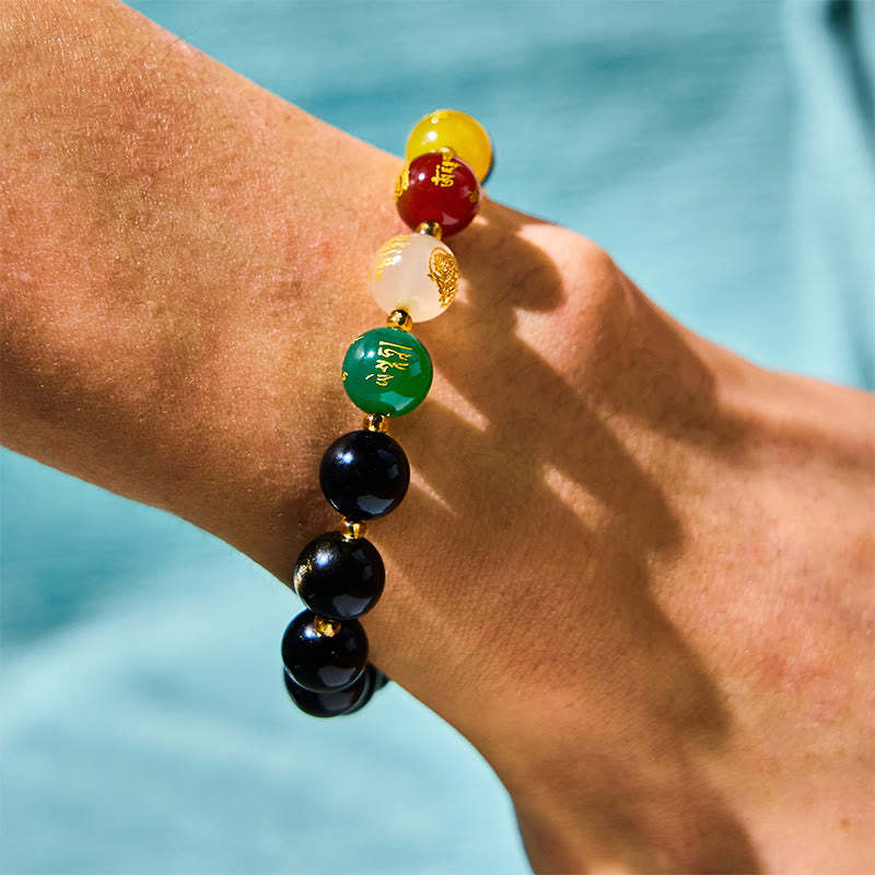 Natural Gold Sheen Obsidian PiXiu Five Directions Gods of Wealth Protection Bracelet