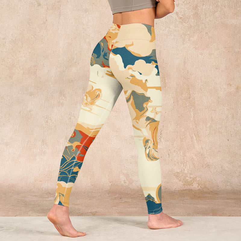 Colorful Clouds Print Fitness Leggings Women's Yoga Pants