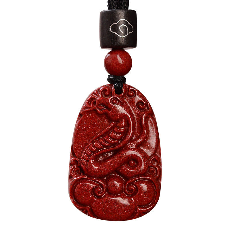Chinese Zodiac Black Rope Cinnabar Calm Necklace Pendant