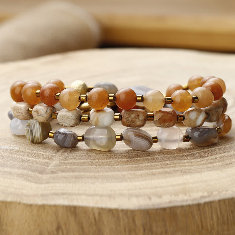 Botswana Agate Red Agate  Emperor Stone Creativity Triple Wrap Bracelet