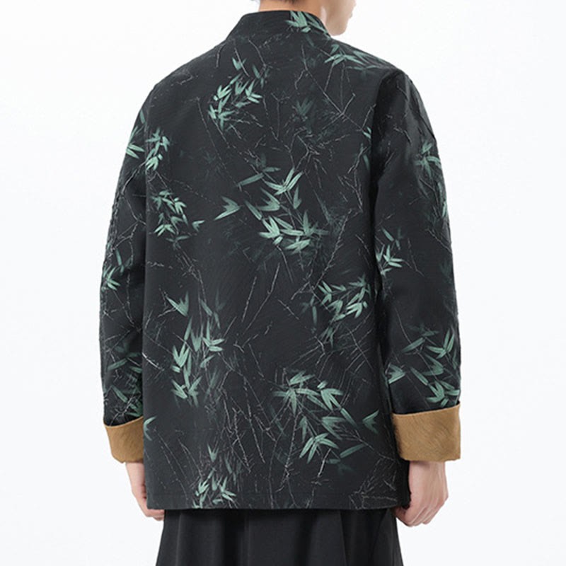 Printing Bamboo Casual Frog-button Spandex Men's Jacket Shirt Clothing