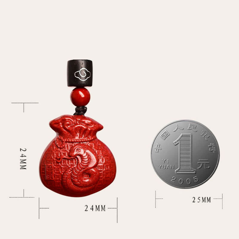 Chinese Zodiac Money Bag Shape Cinnabar Calm Necklace Pendant