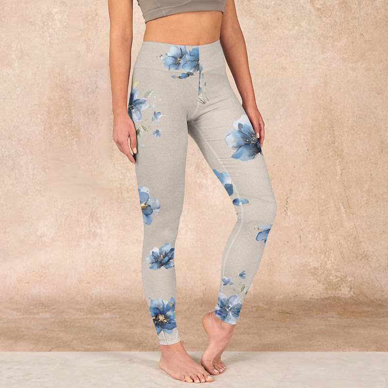 Dark Blue Flower Gym Leggings Women's Yoga Pants