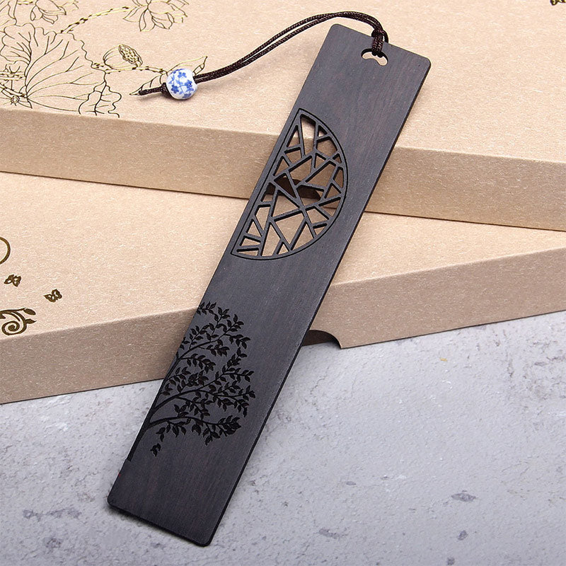 The Tree of Life Ebony Wood Small Leaf Red Sandalwood Bookmarks With Gift Box