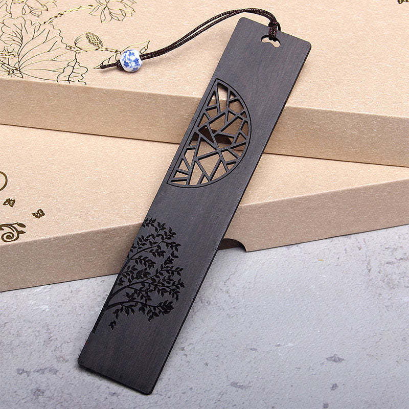 The Tree of Life Ebony Wood Small Leaf Red Sandalwood Bookmarks With Gift Box