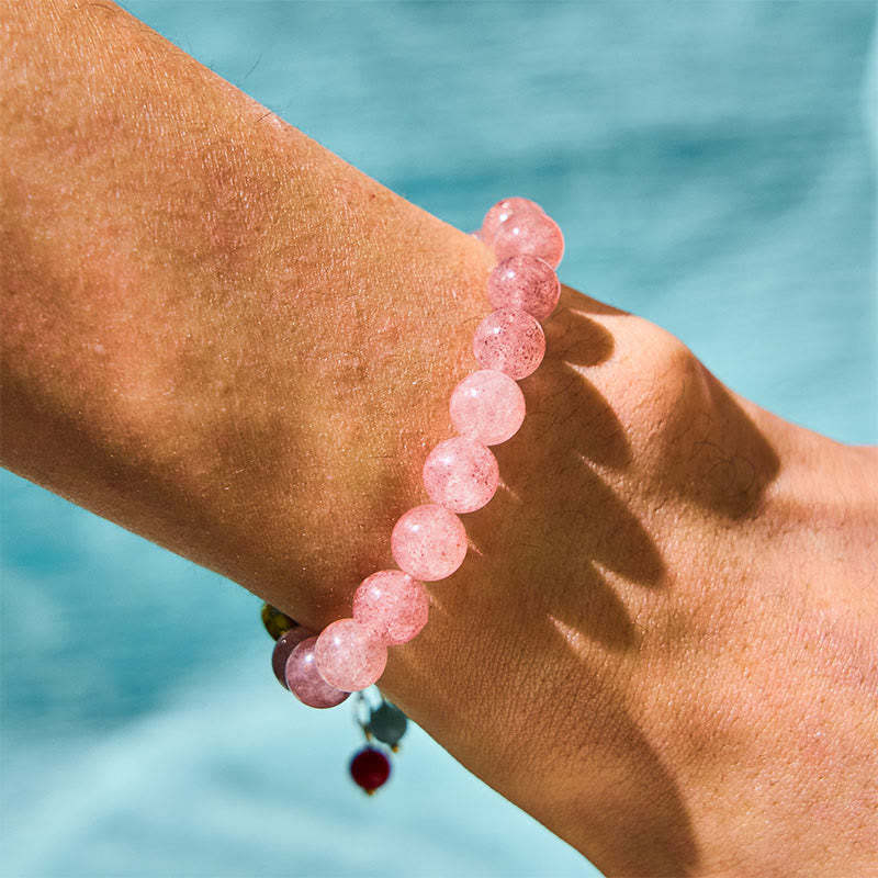Strawberry Quartz Jade Fu Character Charm Healing Bracelet