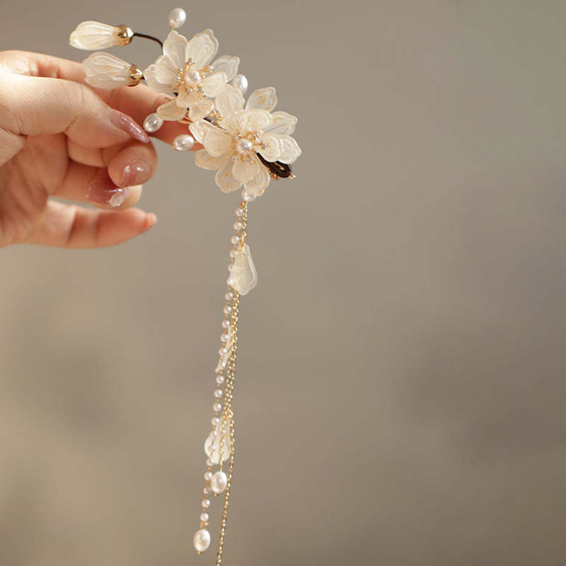 Classical Magnolia Tassel Side Hair Clip