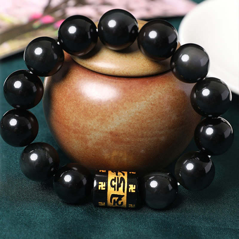 Rainbow Obsidian Om Mani Padme Hum Swastika Positive Bracelet