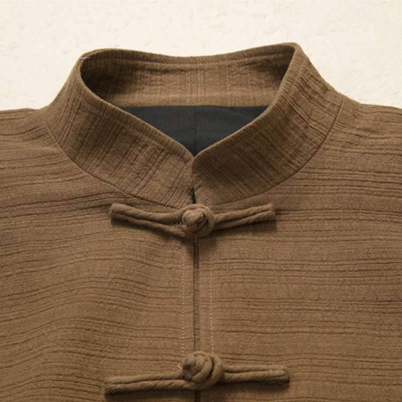 Solid Color Frog-button Tang Suit Cotton Linen Men's Jacket Shirt With Pockets