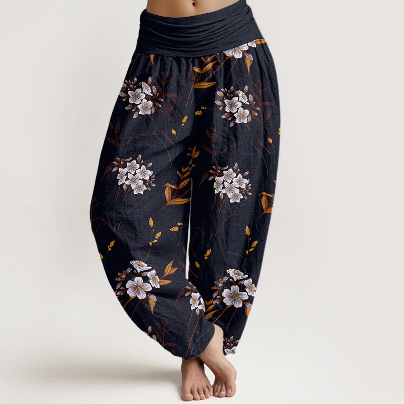 Casual Flowers Pattern Women's Elastic Waist Harem Pants