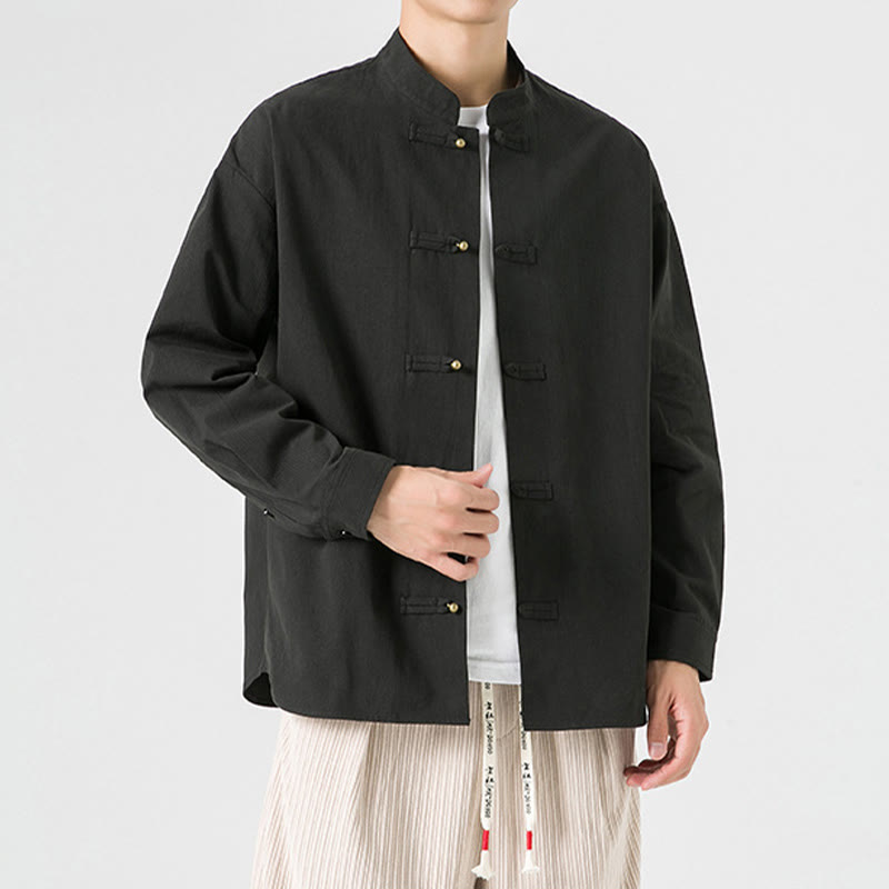 Solid Color Frog-button Tang Suit Cotton Men's Jacket Shirt