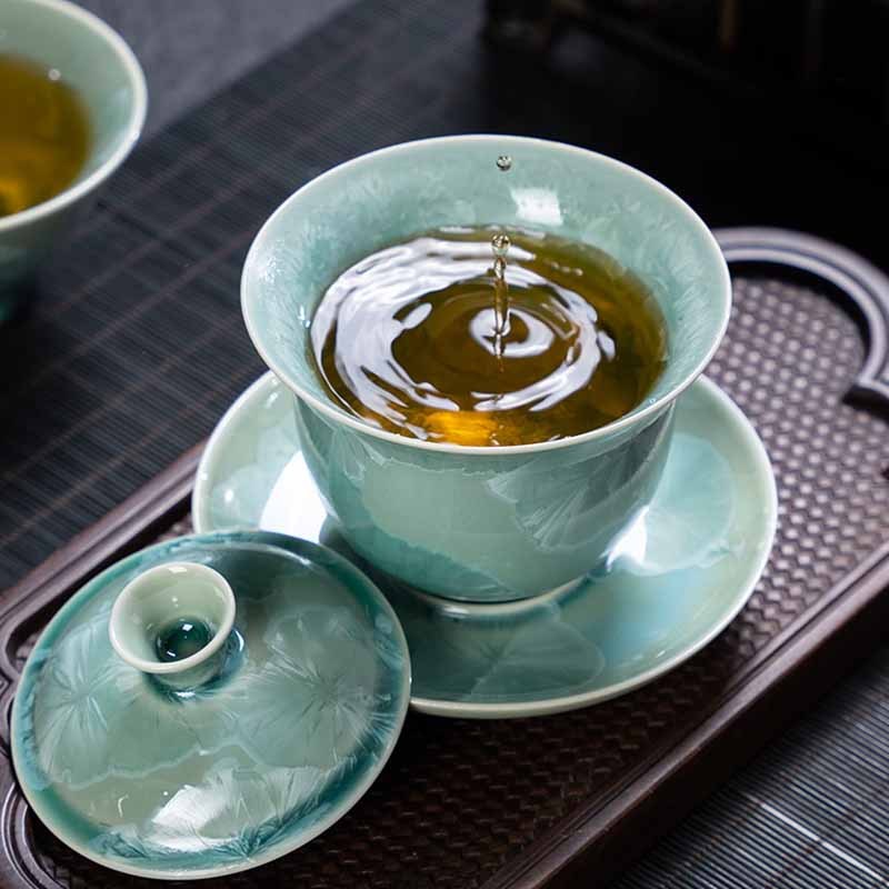 Traditional Glaze Ceramic Gaiwan Sancai Teacup Kung Fu Tea Cup And Saucer With Lid 180ml