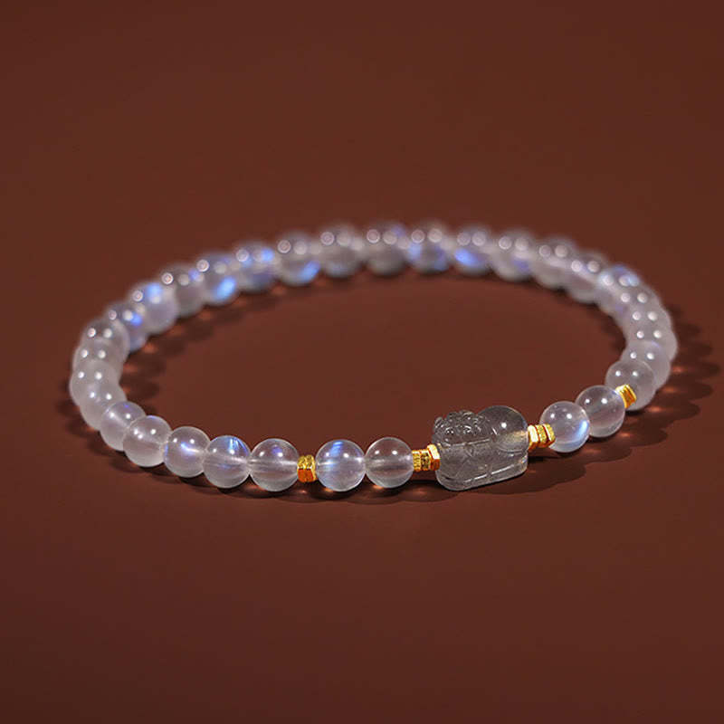 925 Sterling Silver Plated Gold Natural Moonstone PiXiu Healing Bracelet