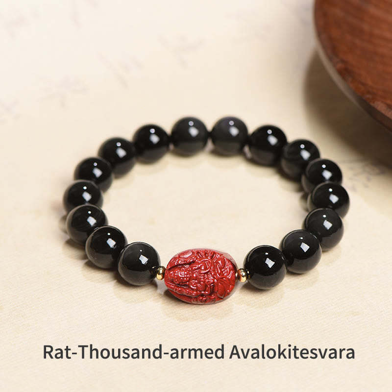 Chinese Zodiac Natal mystic zen Natural Black Obsidian Cinnabar Purification Bracelet