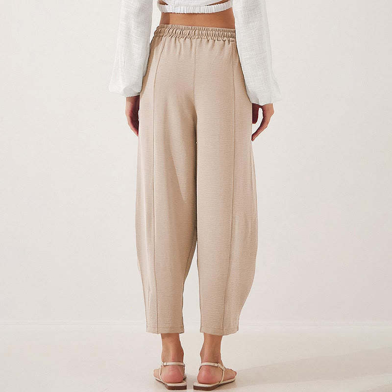 Casual Plain Loose Drawstring Women's Polyester 7/8 Length Pants  With Pockets