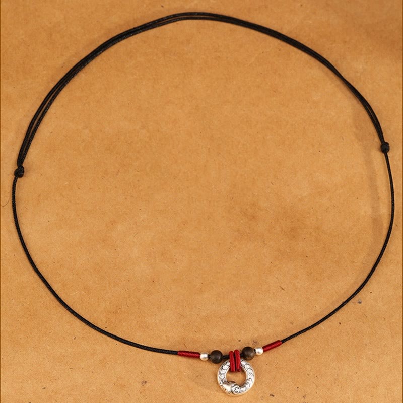 999 Sterling Silver Year of the Snake Round Circle Agarwood Protection Necklace Pendant