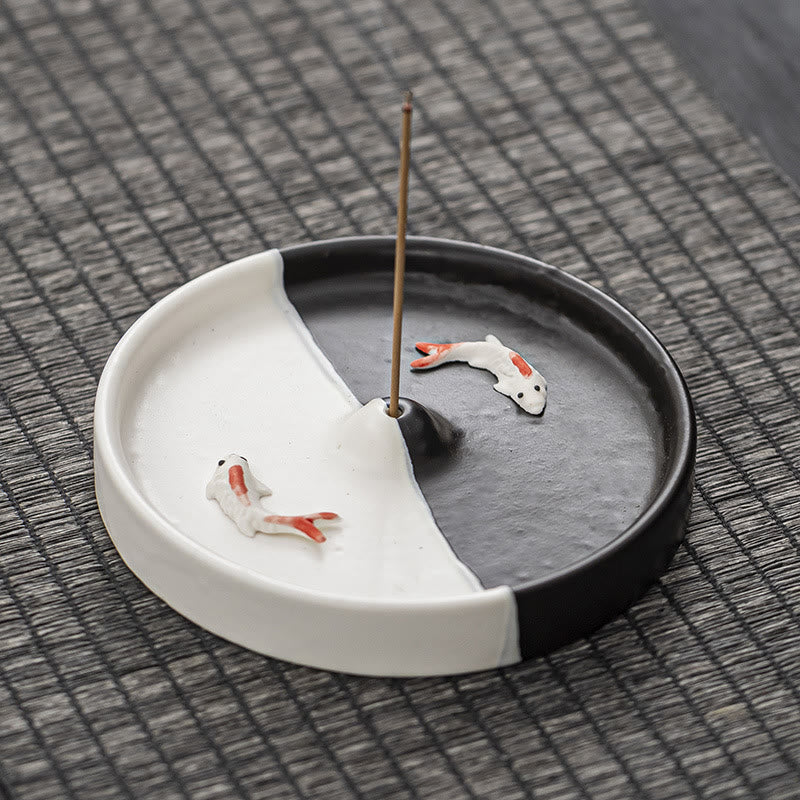Koi Fish Pattern Spiritual Healing Ceramic Incense Stick Burner Decoration
