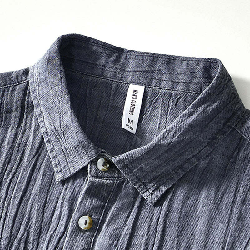 Causal Plain Lapel Ramie Linen Half Button Men's Shirt