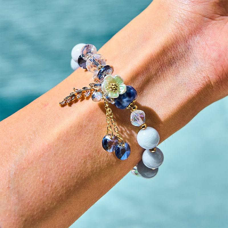 Blue Crystal Amethyst Sun Stone Green Aventurine Healing Bracelet