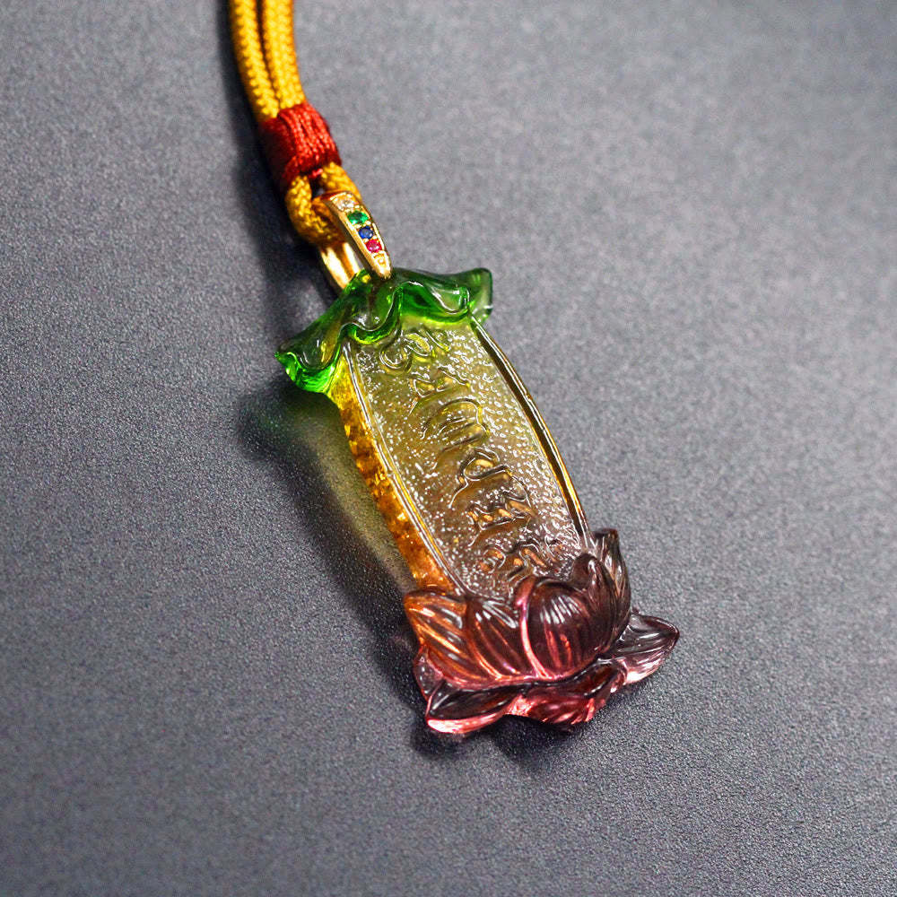 mystic zen Liuli Lotus Six Character Om Mani Padme Hum Peace Necklace