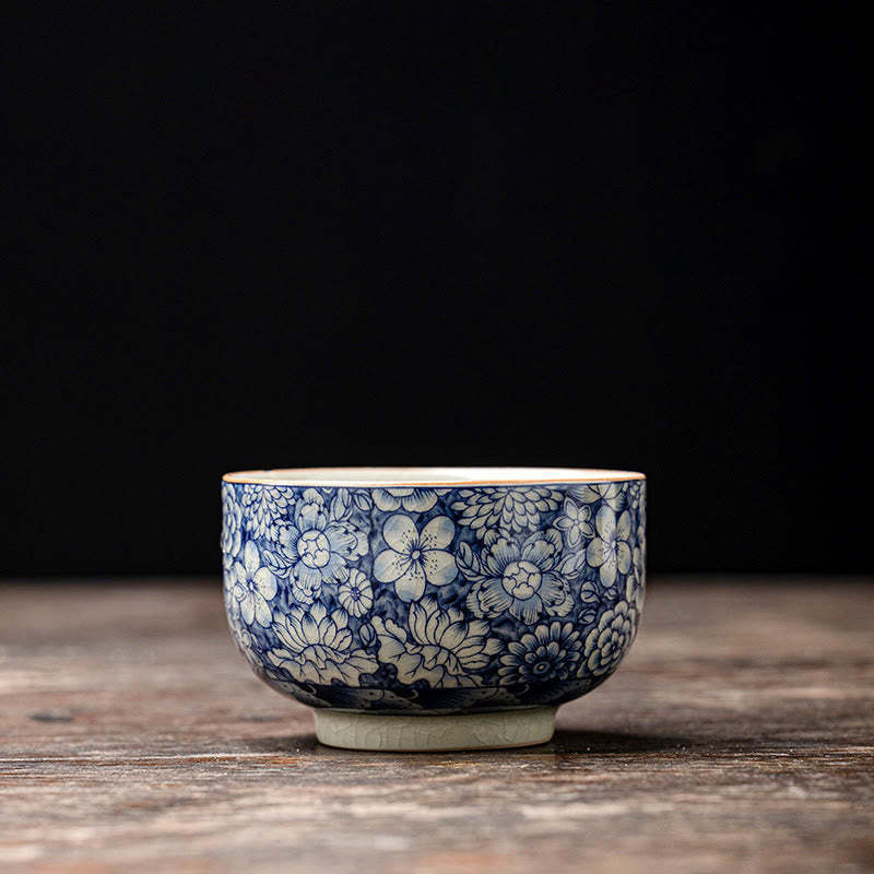 Vintage Lotus Peony Plum Blossom Chrysanthemum Ceramic Teacup Tea Cups