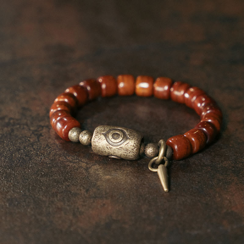 Yak Bone Dzi Shape Copper Cone Pendant Strength Bracelet