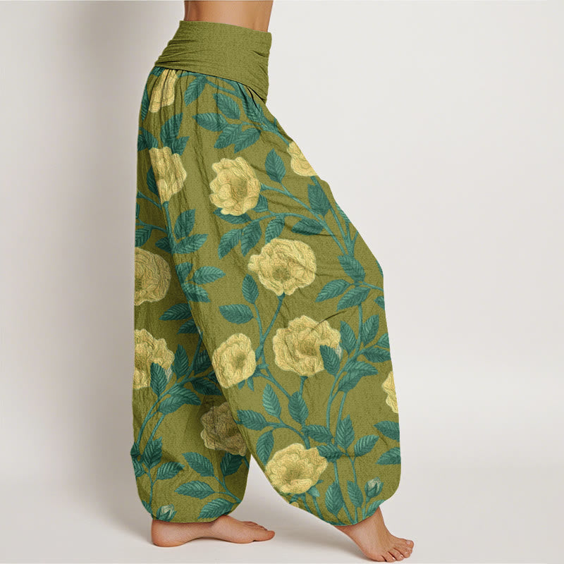 Rose Flowers Totem Pattern Women's Elastic Waist Harem Pants