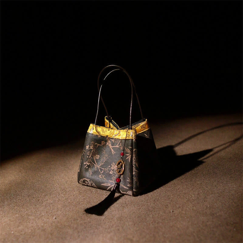 Plum Flower Bamboo Branches Embroidery Tassel Xiangyunsha Silk Shoulder Bag Hangbags