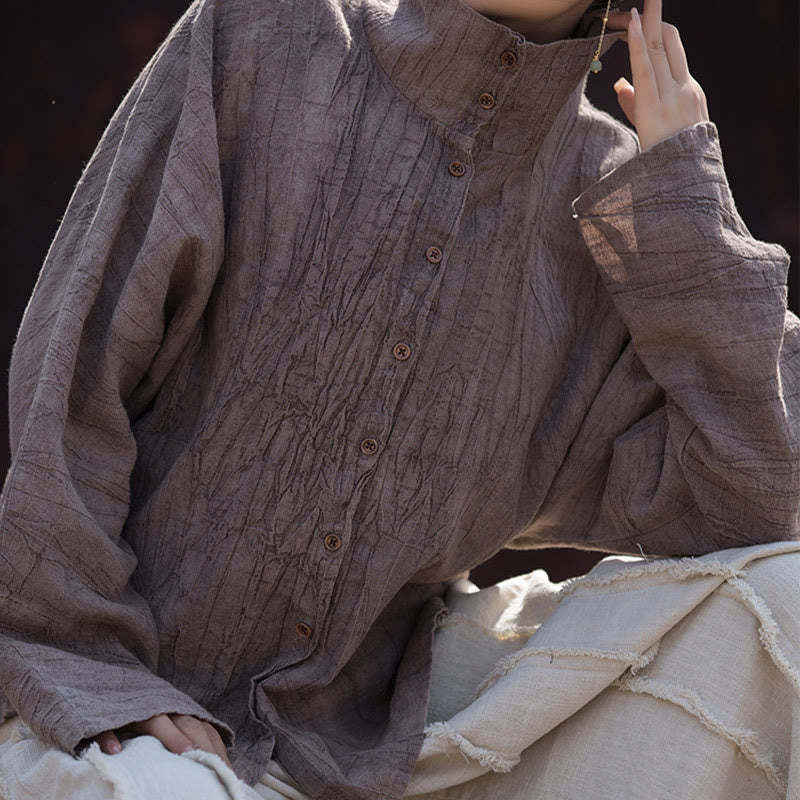 Turtleneck Dyeing Ramie Cotton Chinese Style Cardigan Clothing