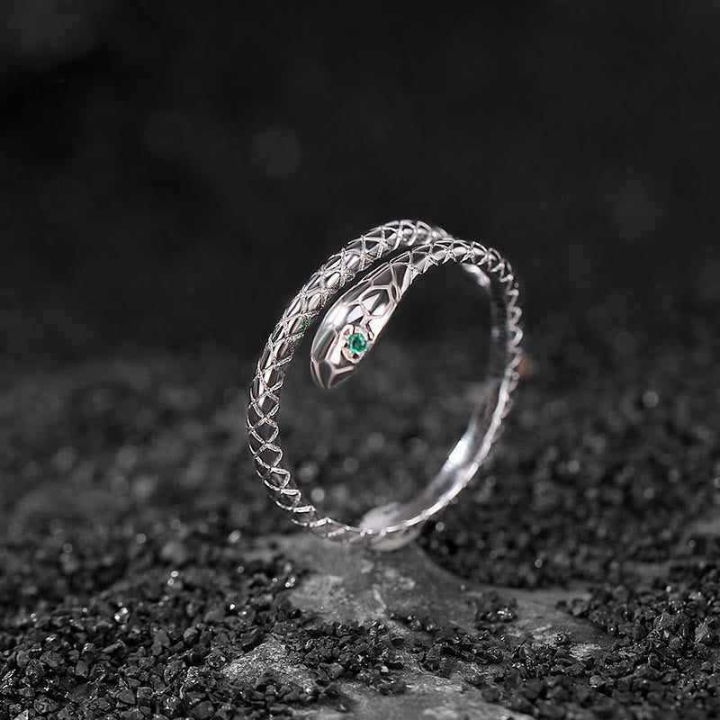 925 Sterling Silver Year Of The Snake Adjustable Open Blessing Protection Ring