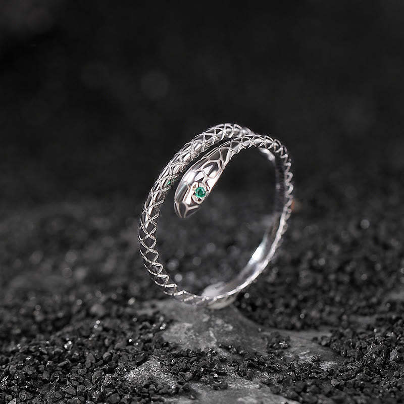 925 Sterling Silver Year Of The Snake Adjustable Open Blessing Protection Ring
