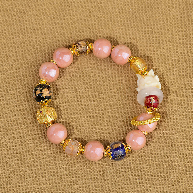 Tibetan Incense Ash Liuli Glass Bead Luck Protection Nine-Tailed Fox Bracelet