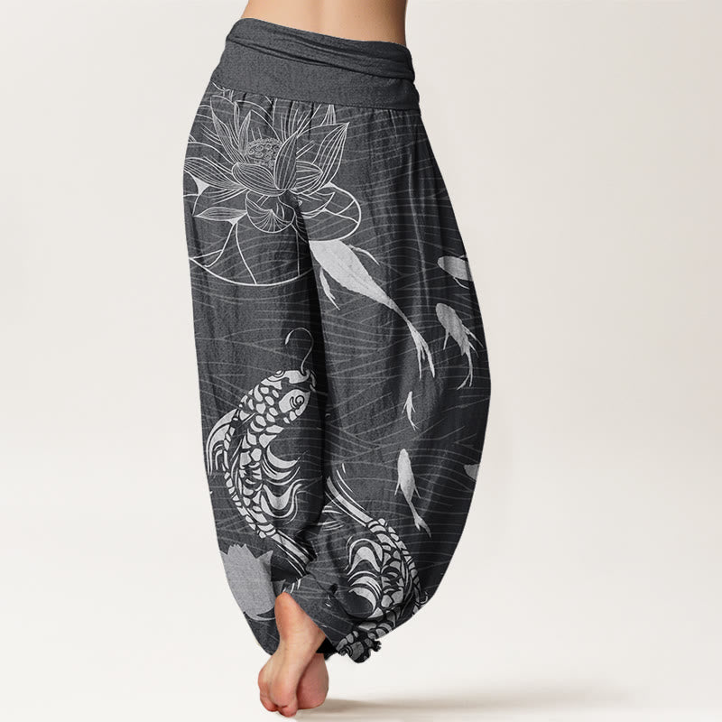 Big Lotus Koi FIsh Women's Elastic Waist Harem Pants