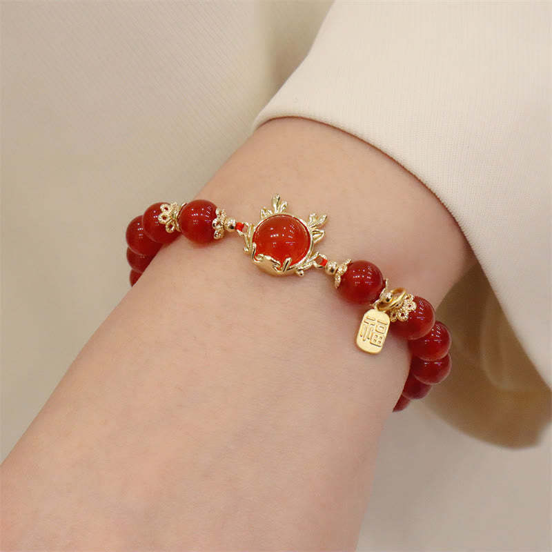 Year of the Dragon Red Agate Jade Peace Buckle Fu Character Success Bracelet (Extra 30% Off | USE CODE: FS30)