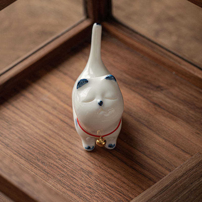 Mini Lucky White Cat Kitten Tea Pet Ceramic Home Desk Figurine Decoration