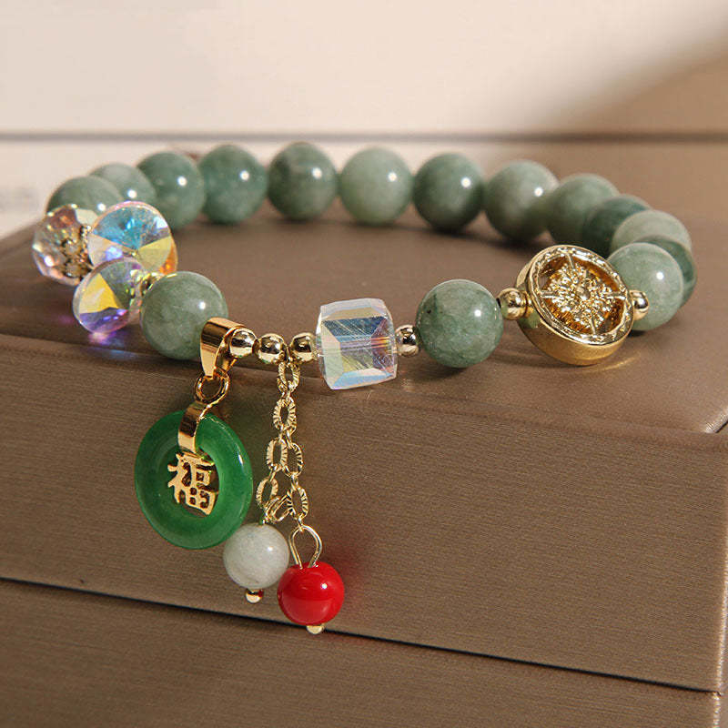Strawberry Quartz Jade Fu Character Charm Healing Bracelet